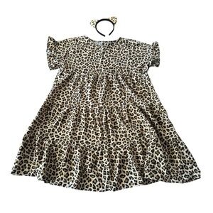 Leopard Print Shirt Tunic Dress with matching Headband cat costume dress medium